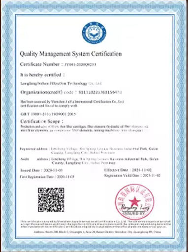 China Langfang Lvshen Filtration Technology Co., Ltd. certificaciones